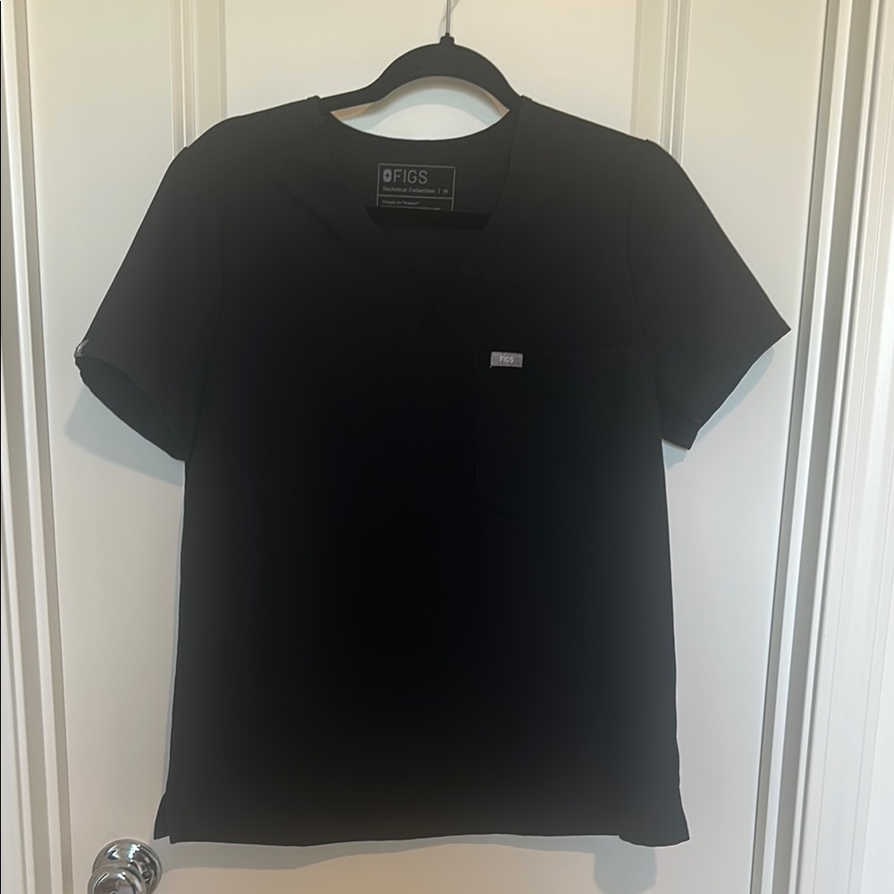 Figs Black Short Sleeve Tee Classic Crew Neck